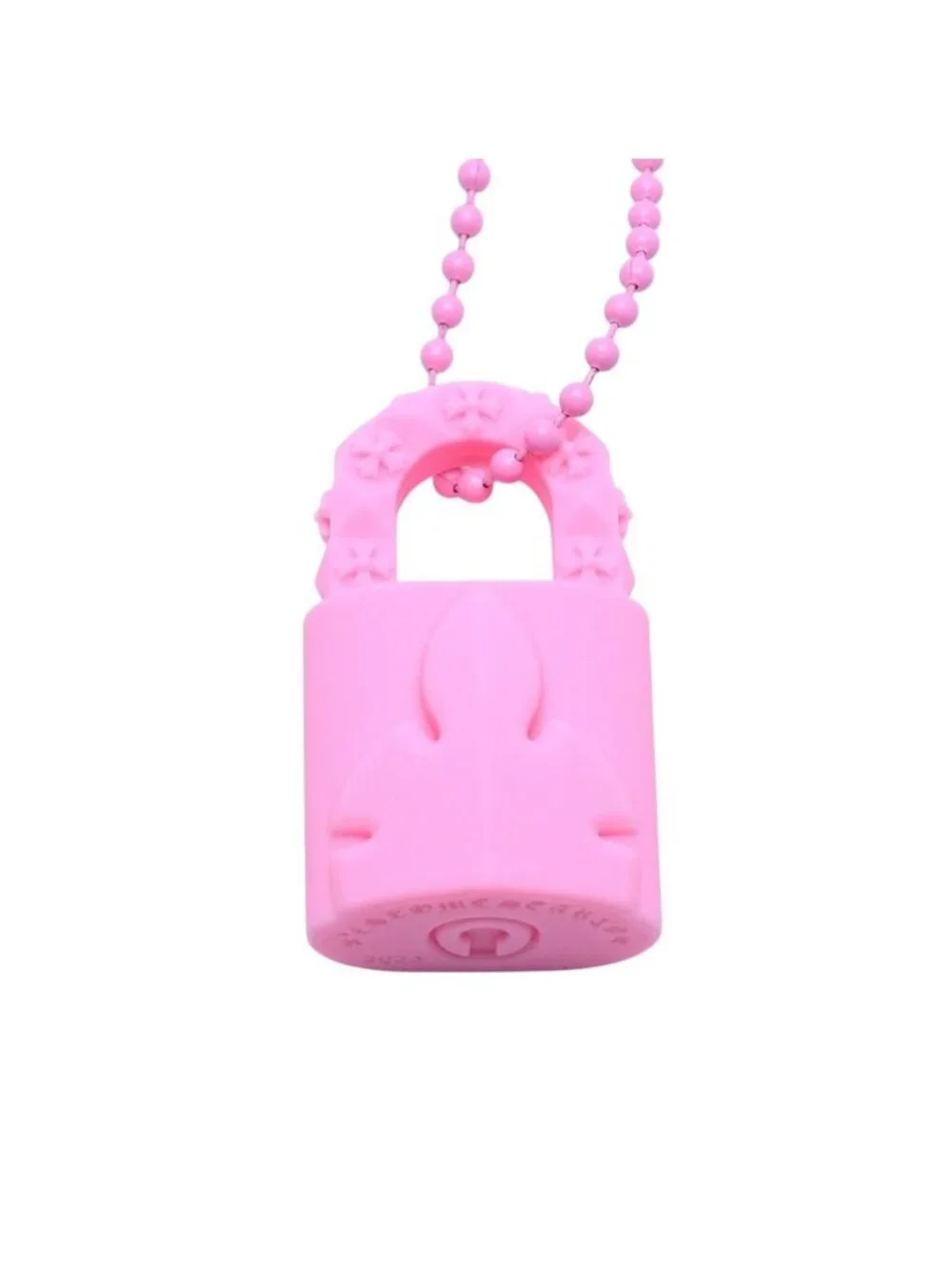 Chrome Hearts Padlock Flerknee Silicone Rubber Necklace Pink Ball Chain